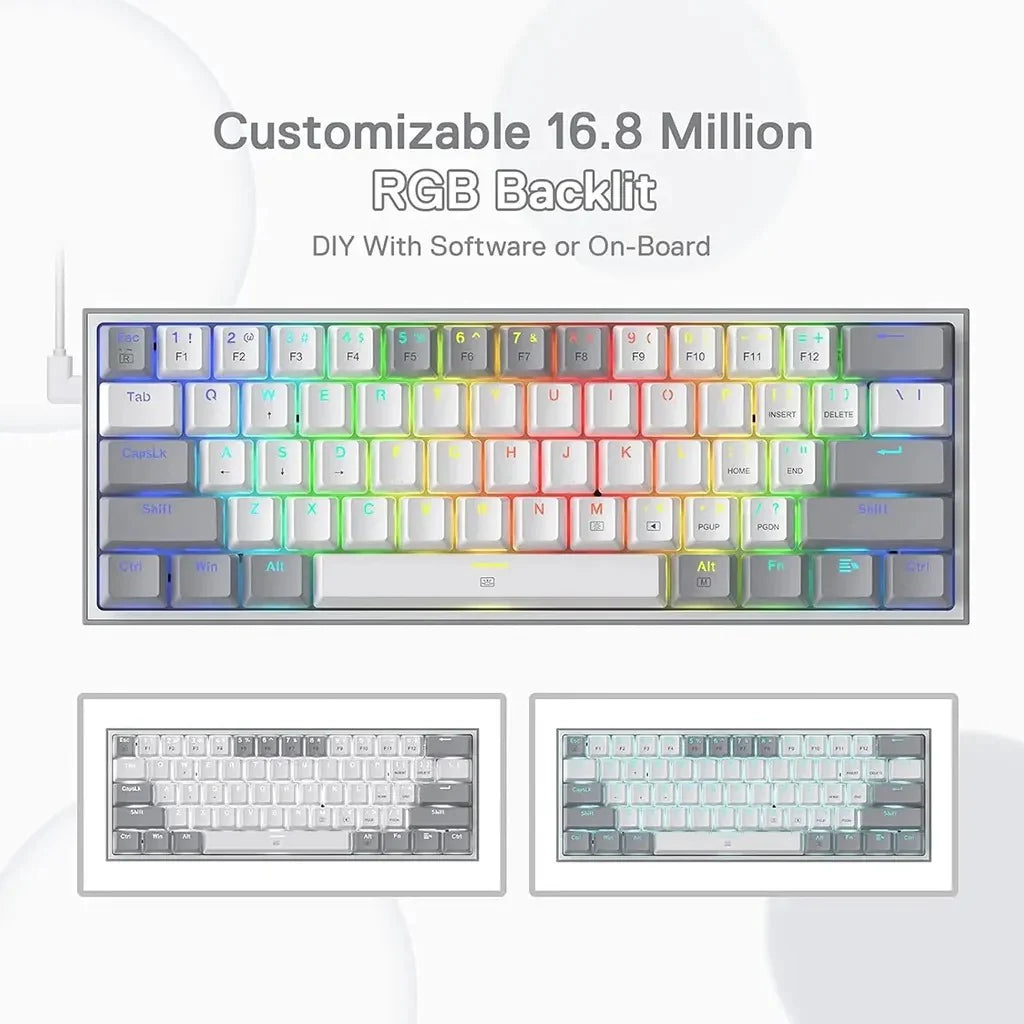 Redragon FIZZ K617 60% RGB Mechanical Keyboard with Red Switches (White & Gray)
